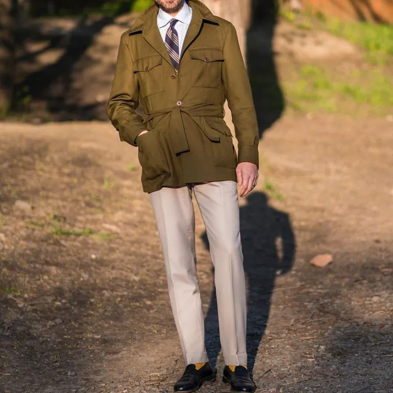 Advbridge Vintage Windbreaker For Men Spring Autumn Medium Long Multiple Pockets Overcoat With Belt Thin Slim Fit Jacket Coat Streetwear