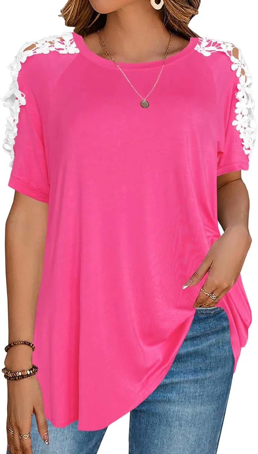 Afibi Womens Short Sleeve Cold Shoulder Summer Basic Tee Tops Shirts