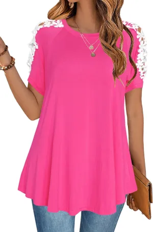 Afibi Womens Short Sleeve Cold Shoulder Summer Basic Tee Tops Shirts