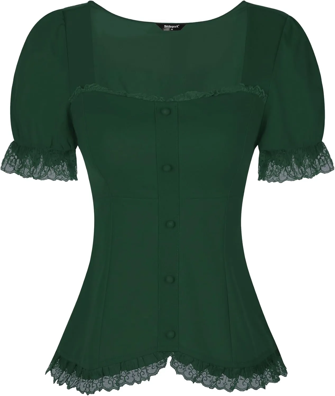 Allegra K Victorian Shirt for Women's Sweetheart Neck Puff Sleeve Halloween Lace Up Gothic Blouse