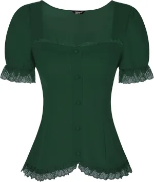 Allegra K Victorian Shirt for Women's Sweetheart Neck Puff Sleeve Halloween Lace Up Gothic Blouse