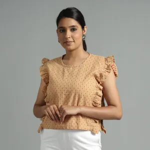 Beige - Jacquard Sleeveless Cotton Crop Top