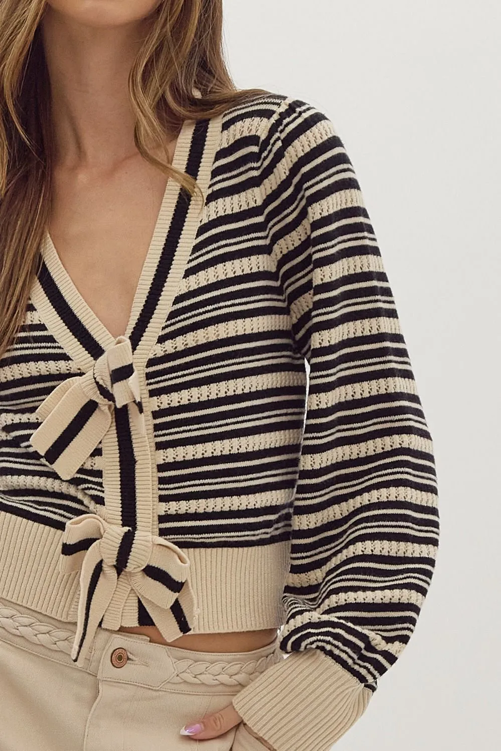 Bow Front Stripe Cardigan