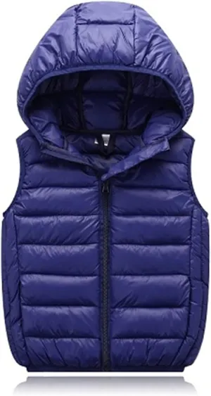 Boys Girls Puffer Vest Sleeveless Quilted Vest Zipper Hooded Down Jacket Winter Kids Warm Waistcoat Outwear Clothes