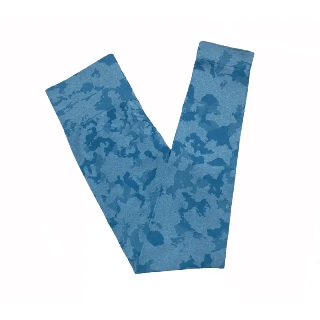 Camo Seamless Shorts High Waist Booty Gym Shorts Workout Short Fitness Ribbed Waist Running Shorts