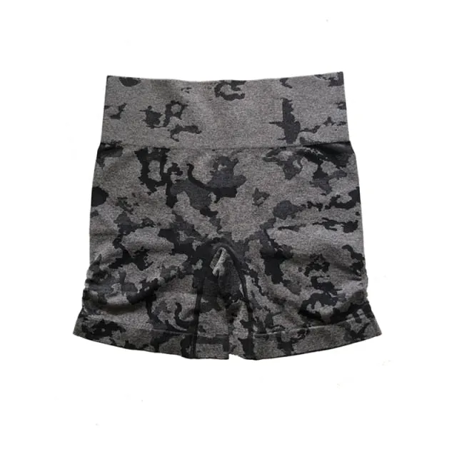 Camo Seamless Shorts High Waist Booty Gym Shorts Workout Short Fitness Ribbed Waist Running Shorts