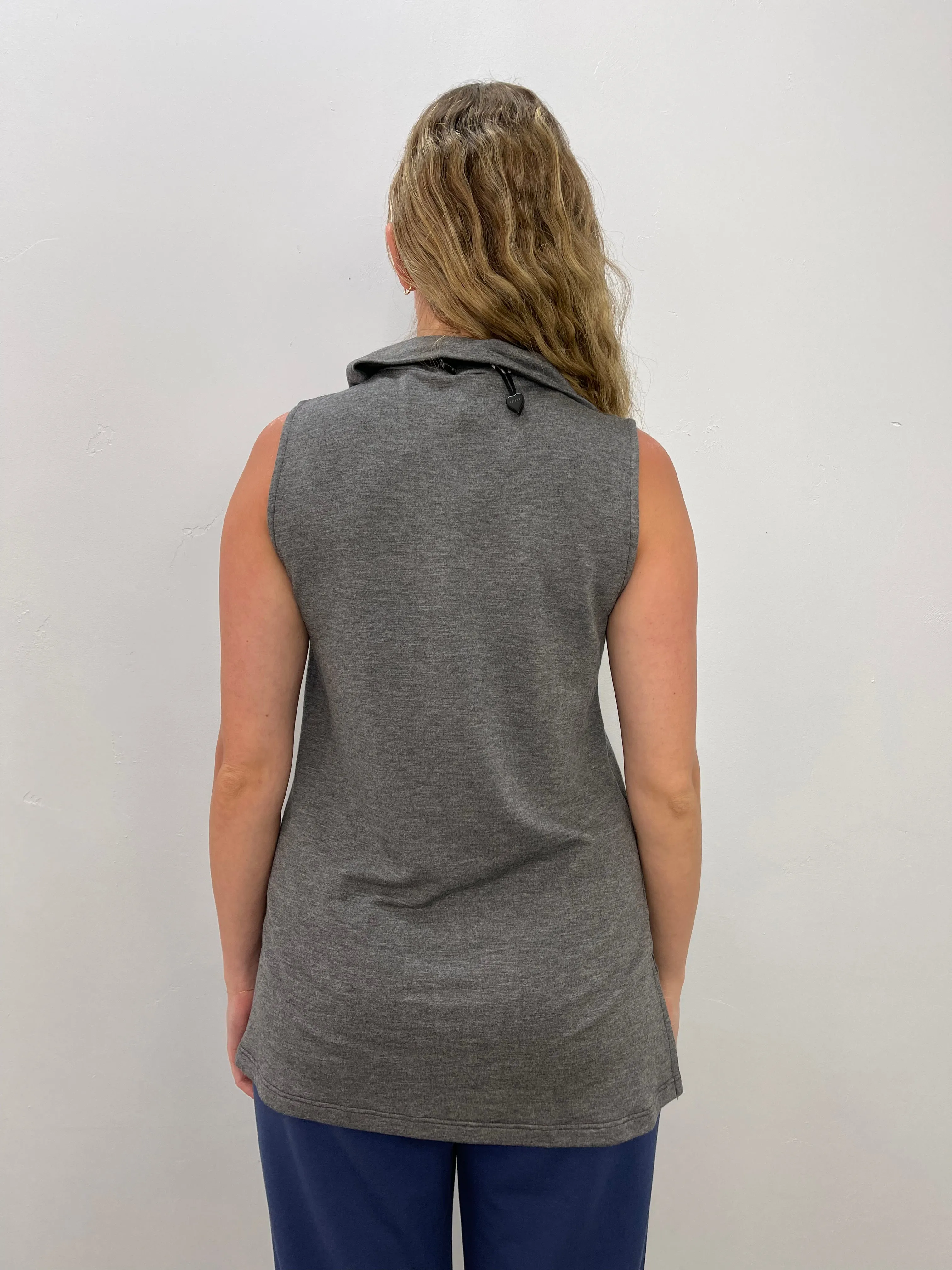 Charcoal Sleeveless Cowl Neck French Terry Top