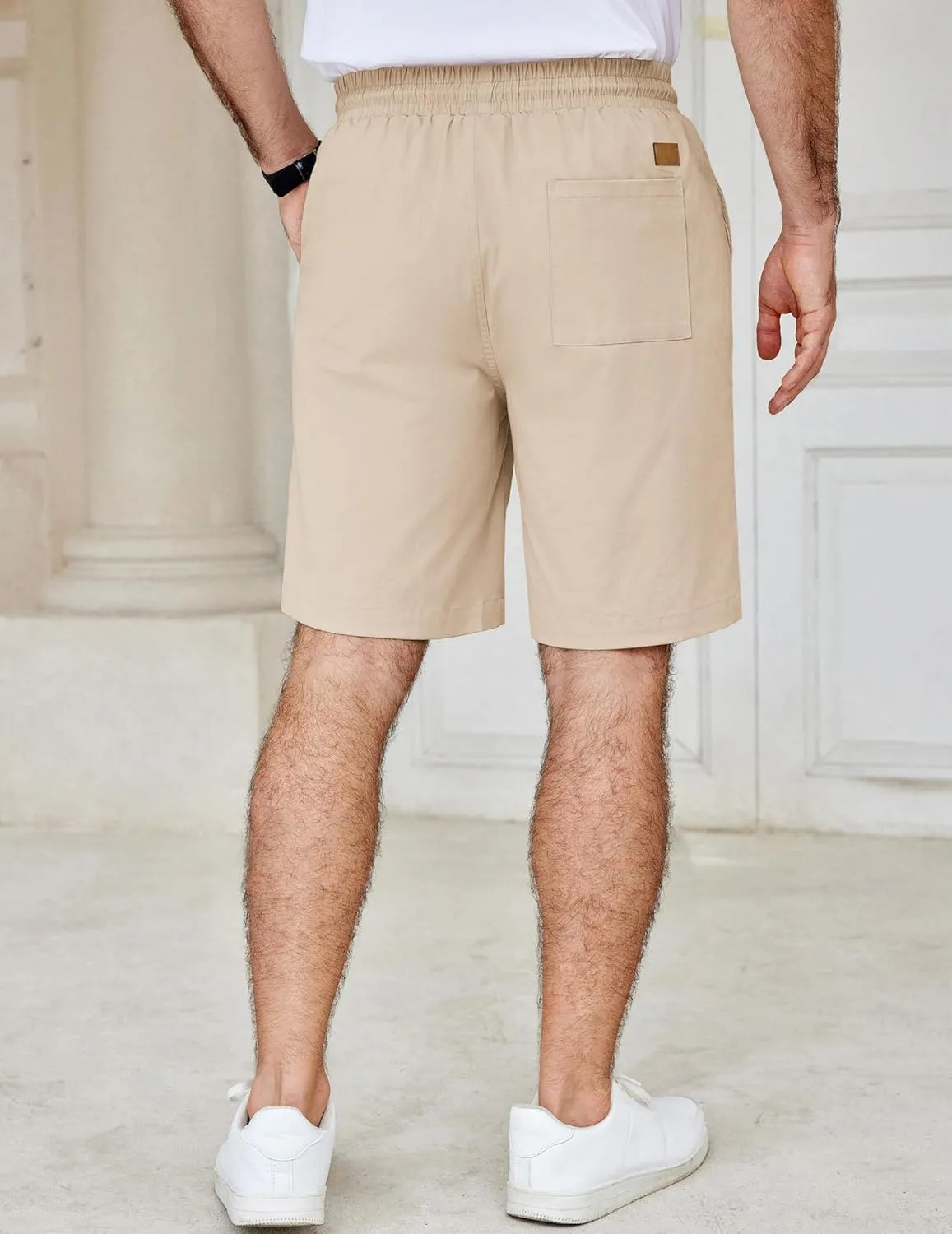 COOFANDY Men's Casual Shorts Cotton Elastic Waist Drawstring Shorts Lightweight Summer Beach Shorts