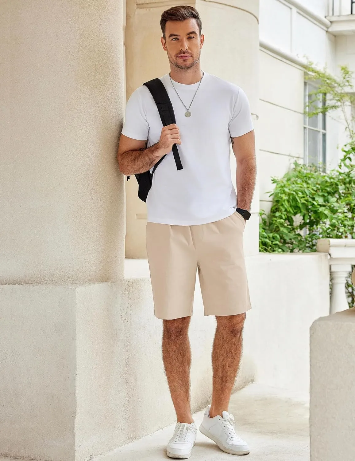 COOFANDY Men's Casual Shorts Cotton Elastic Waist Drawstring Shorts Lightweight Summer Beach Shorts
