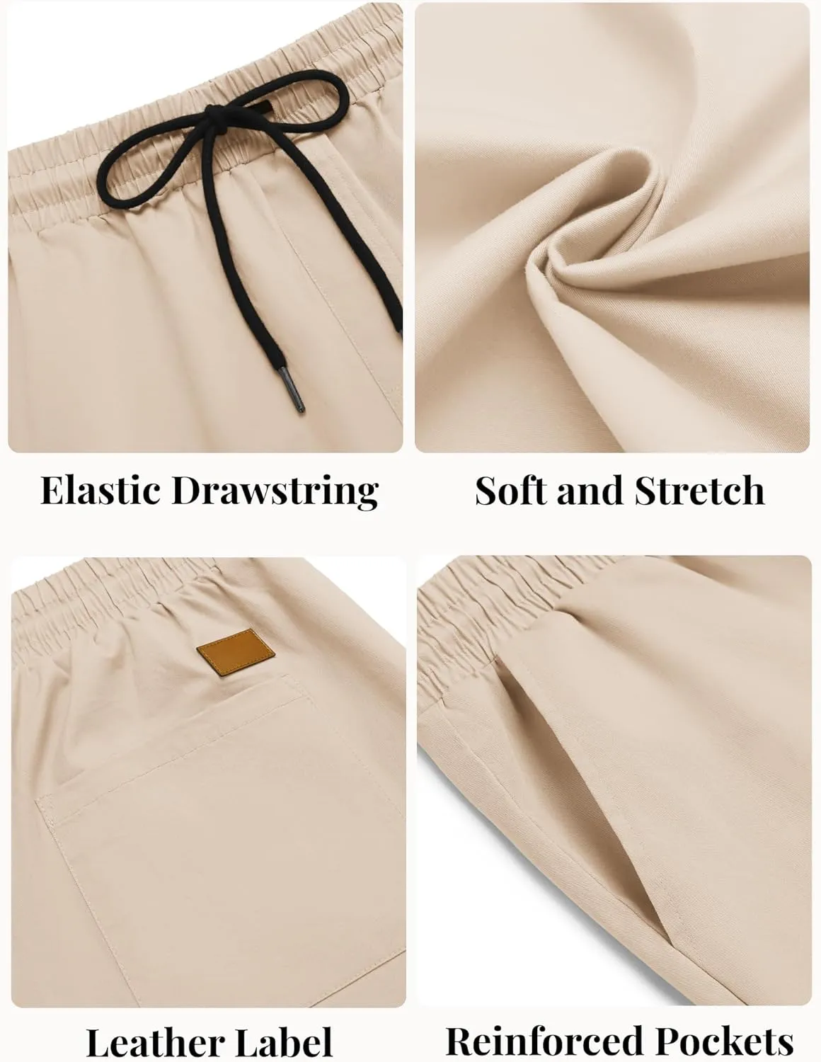 COOFANDY Men's Casual Shorts Cotton Elastic Waist Drawstring Shorts Lightweight Summer Beach Shorts