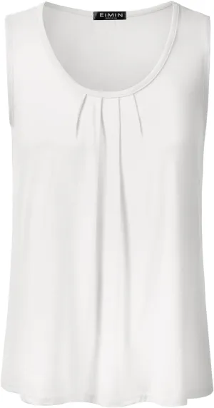 EIMIN Women's Pleated Scoop Neck Sleeveless Stretch Basic Soft Tank Top (S-3X)