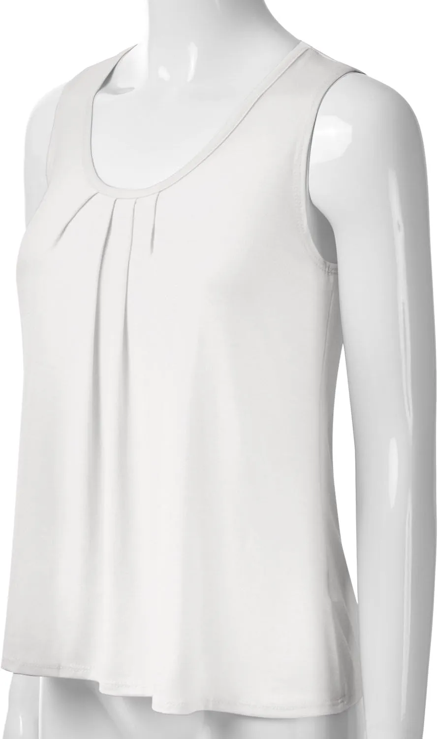 EIMIN Women's Pleated Scoop Neck Sleeveless Stretch Basic Soft Tank Top (S-3X)