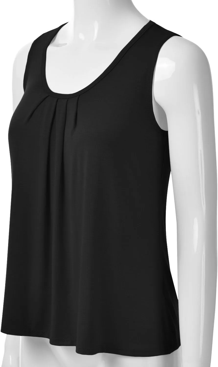 EIMIN Women's Pleated Scoop Neck Sleeveless Stretch Basic Soft Tank Top (S-3X)