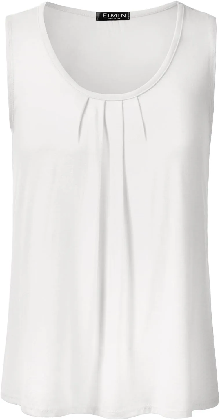 EIMIN Women's Pleated Scoop Neck Sleeveless Stretch Basic Soft Tank Top (S-3X)