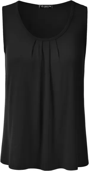 EIMIN Women's Pleated Scoop Neck Sleeveless Stretch Basic Soft Tank Top (S-3X)