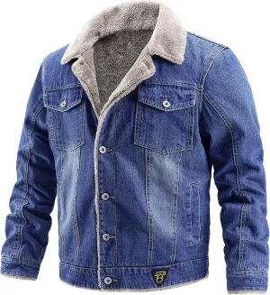 EXEKE Men's Fleece Lined Denim Trucker Jacket Warm Winter Coats