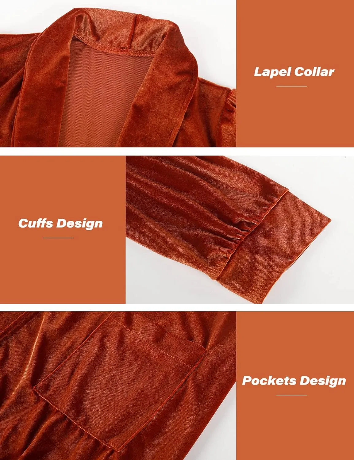 Flygo Women's Long Velvet Cardigan Jacket Lapel Collar Open Front Vintage Maxi Duster Blazer with Pockets