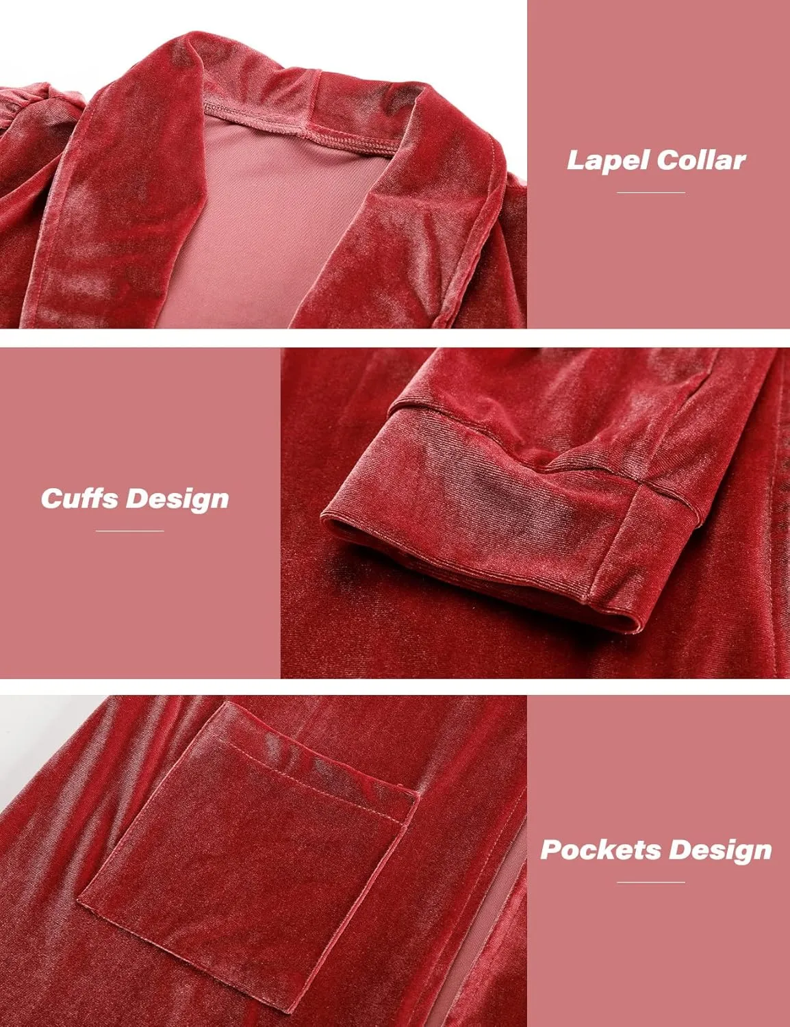 Flygo Women's Long Velvet Cardigan Jacket Lapel Collar Open Front Vintage Maxi Duster Blazer with Pockets