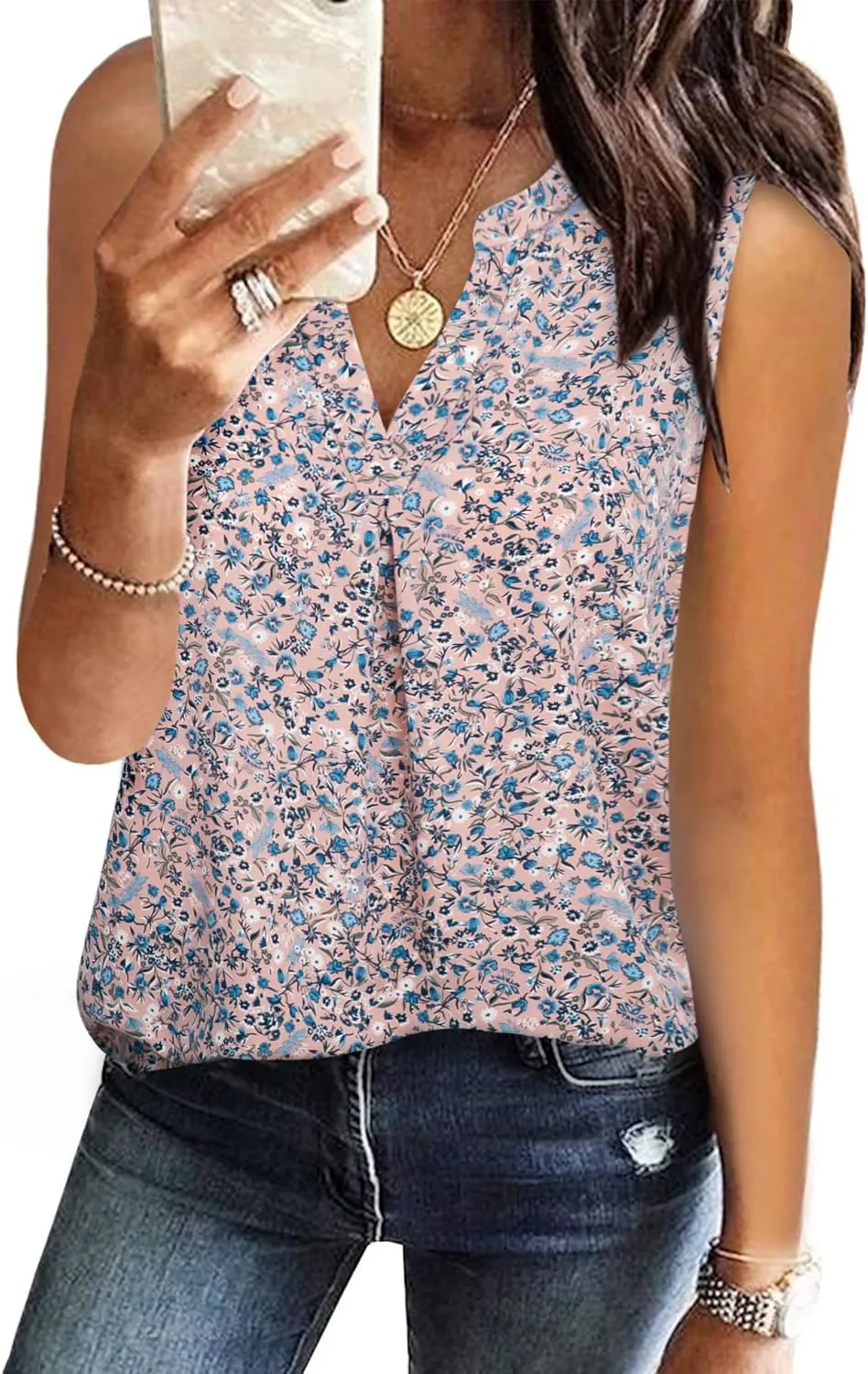 Gaharu Women's Summer Tank Blouse Casual V Neck Sleeveless Tunic Top Shirt