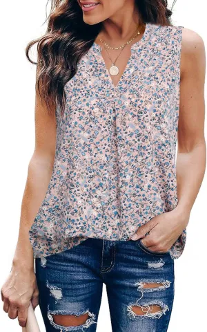 Gaharu Women's Summer Tank Blouse Casual V Neck Sleeveless Tunic Top Shirt