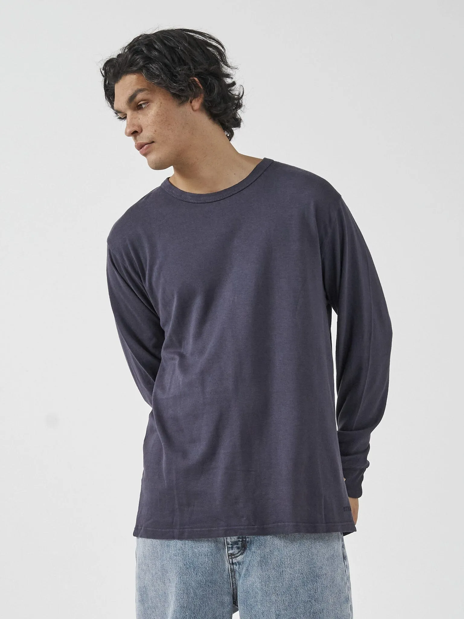 Hemp Thrills Embro Merch Fit Long Sleeve Tee - Marine Blue