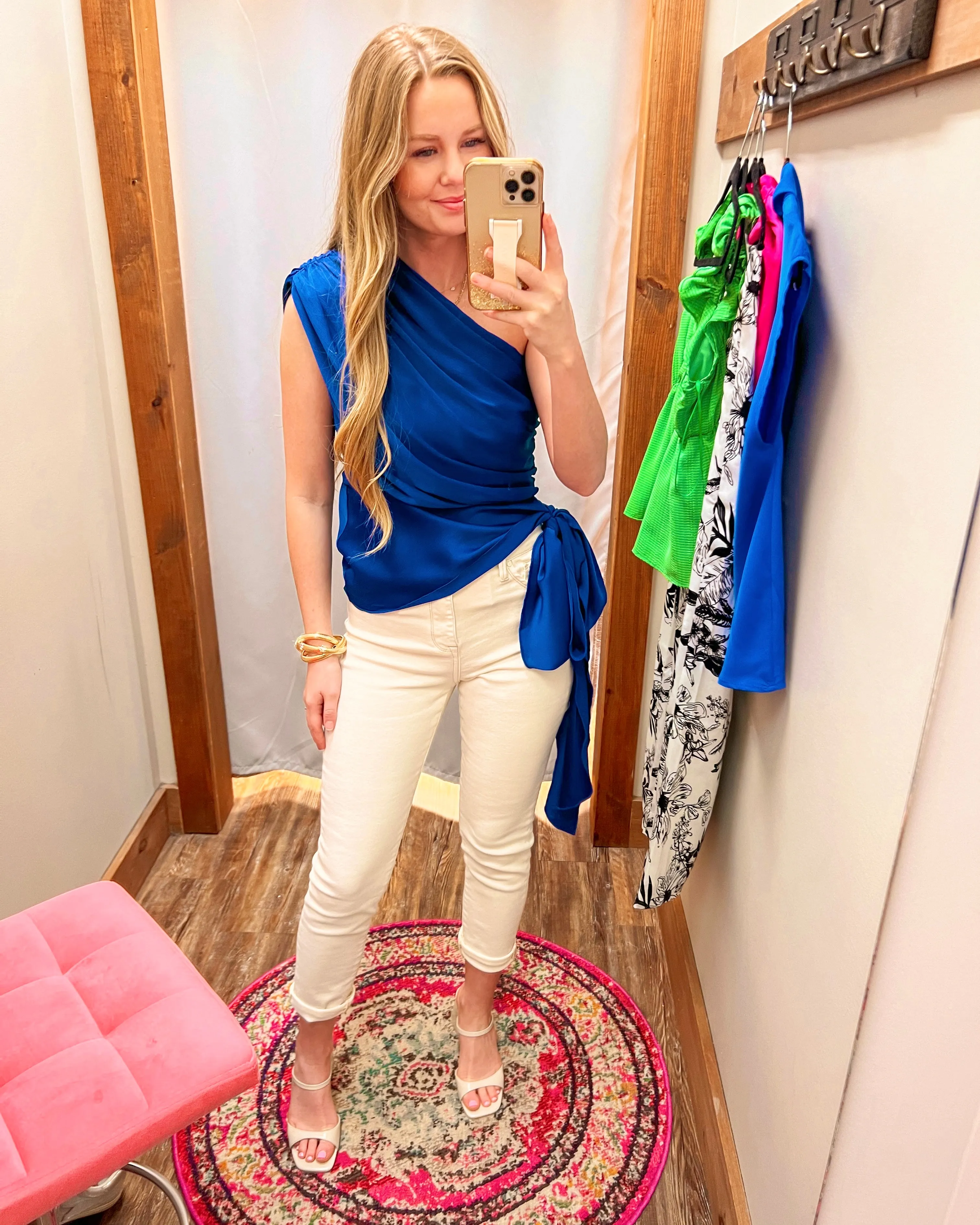 High Standards Royal Blue Self Tie Waist One Shoulder Sleeveless Top