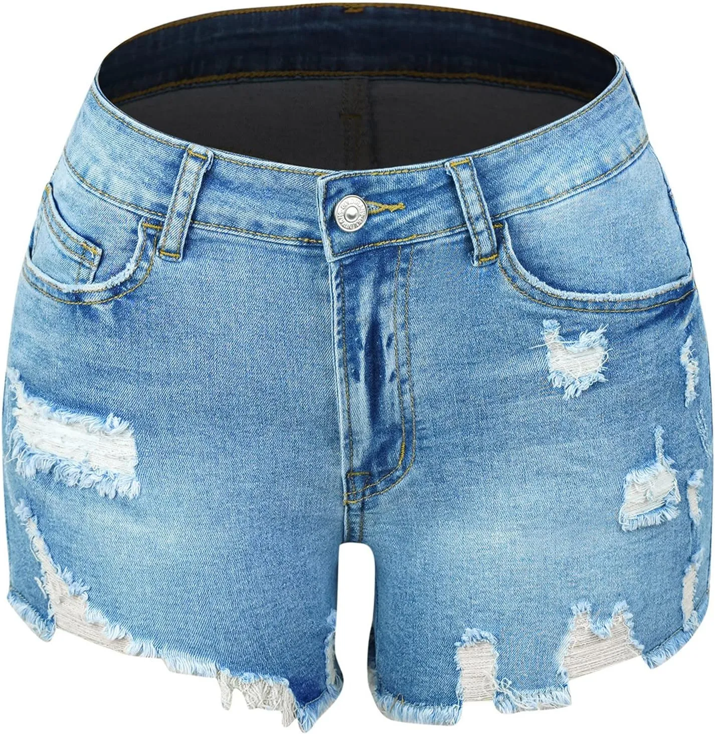 Jeans Shorts For Women Trendy Mid Rise Ripped Denim Shorts Summer Stretch Distressed Frayed Raw Hem Hot Short Jeans