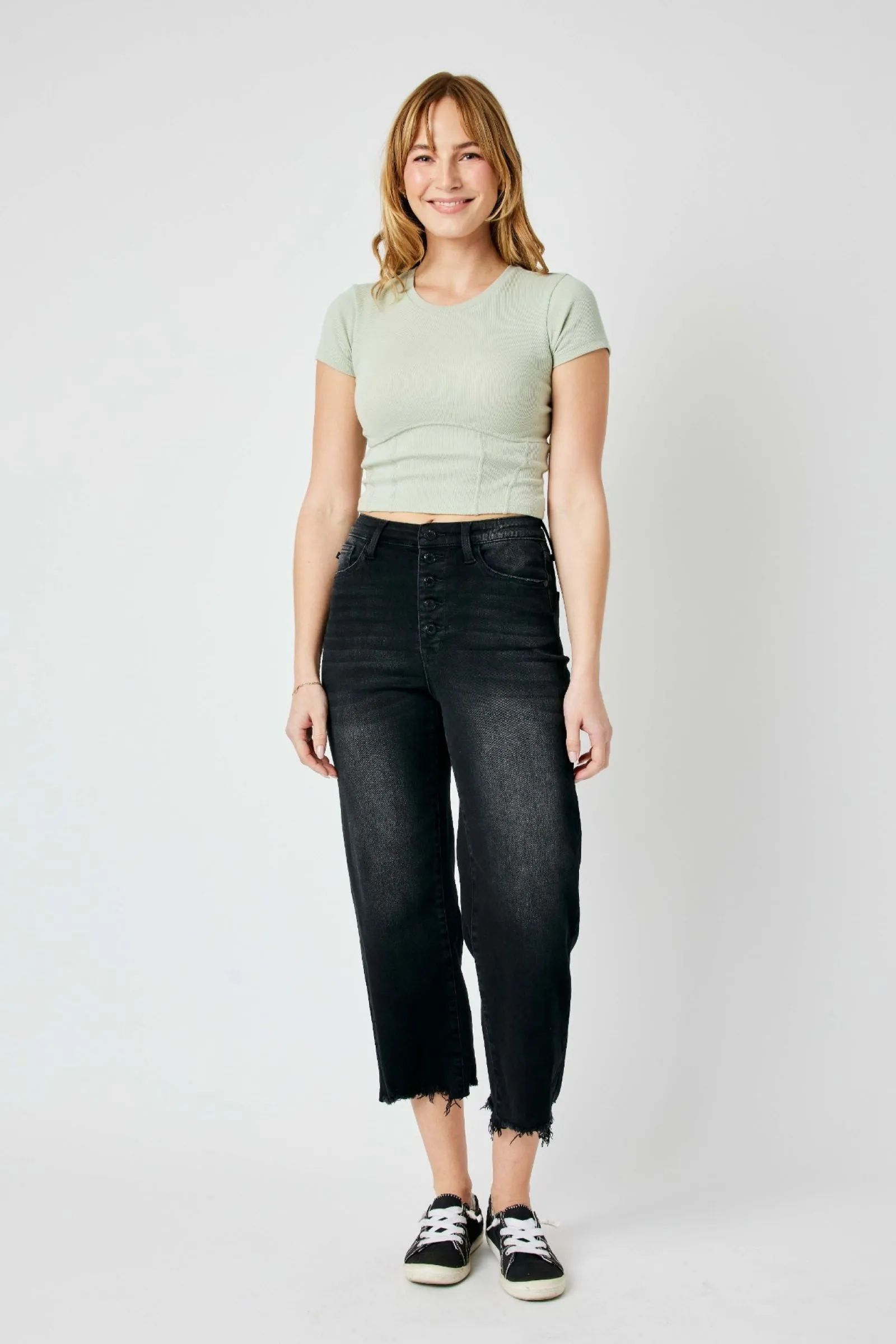 Judy Blue High Waist Destroy Raw Hem Wide Leg Denim 88829