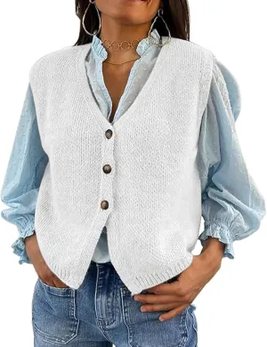 Knit Sweater Vest for Women V Neck Button Down Sleeveless Crop Knit Cardigan Open Front Sweater Vest Going Out Top