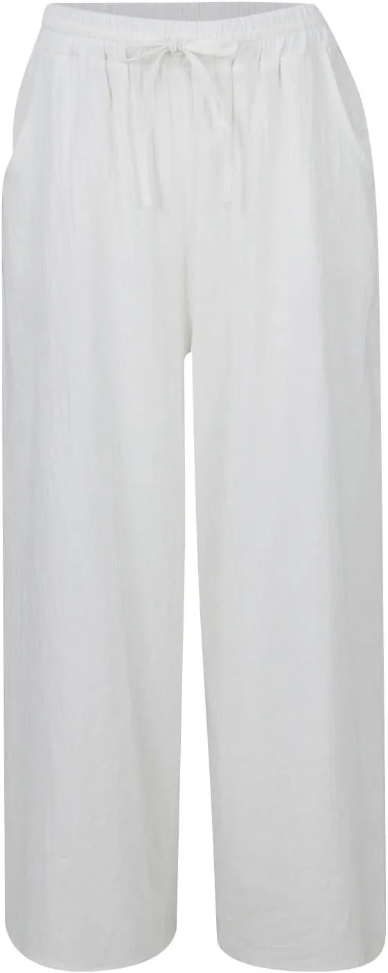 Linen Pants for Women Wide Leg High Waisted Palazzo Pants Beach Trousers Drawstring Flowy Pants with Pockets