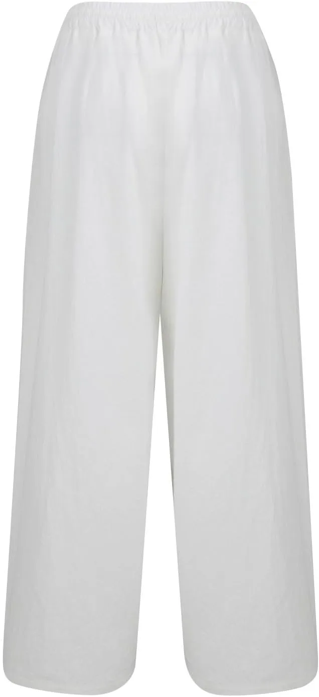 Linen Pants for Women Wide Leg High Waisted Palazzo Pants Beach Trousers Drawstring Flowy Pants with Pockets