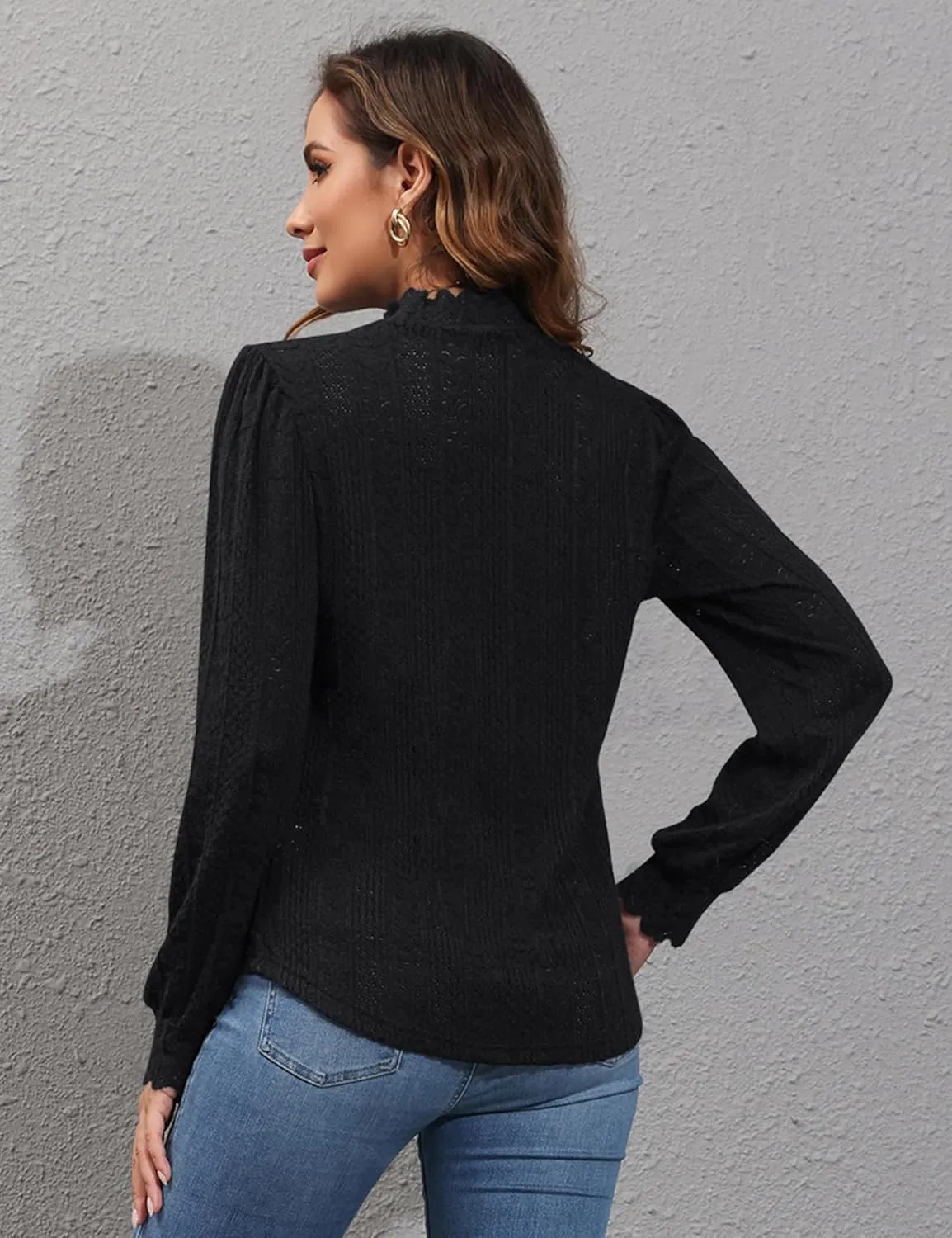 Micoson Women Lace Shirts Mock Neck Long Sleeve Top Casual Blouses Stretch Lace Slim T Shirt Dressy Blouse Tunic Tops