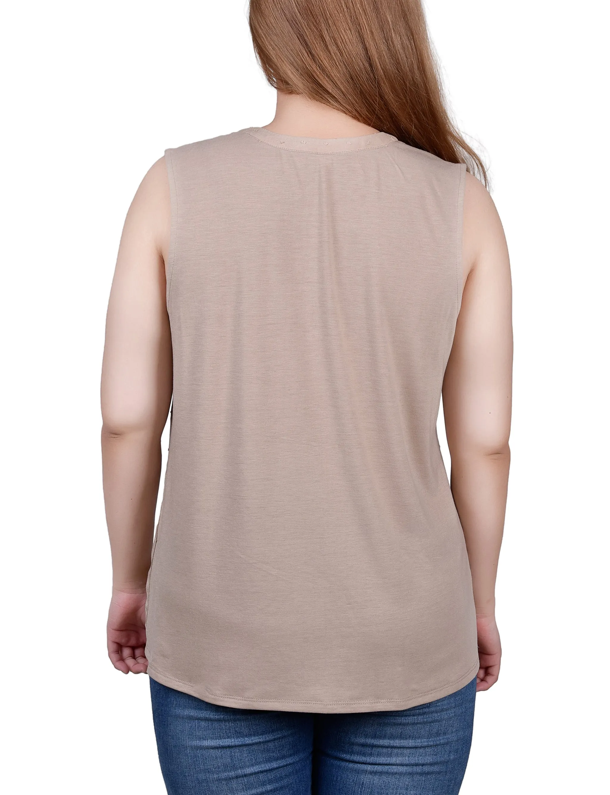 Petite Sleeveless Swiss Dot Blouse