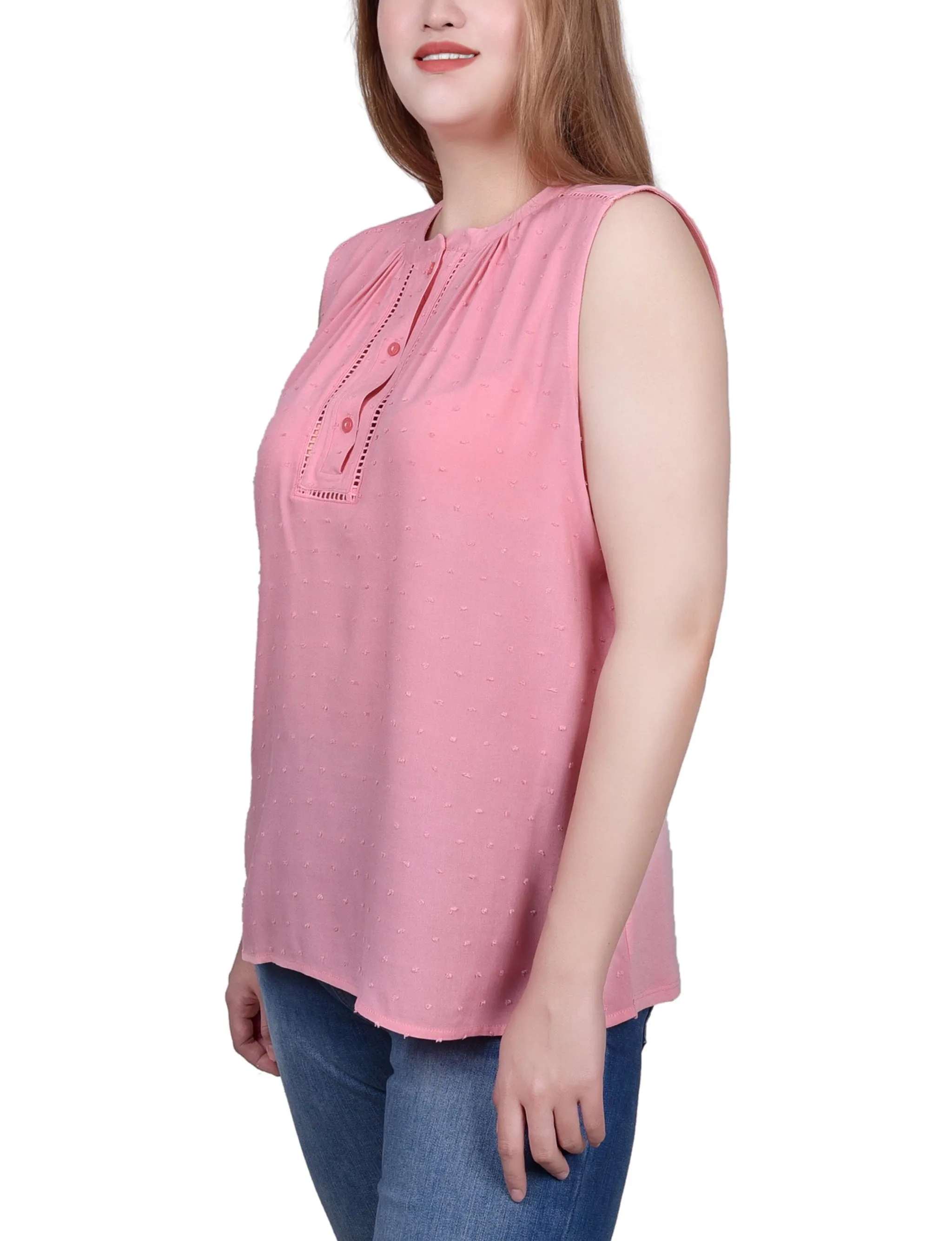 Petite Sleeveless Swiss Dot Blouse
