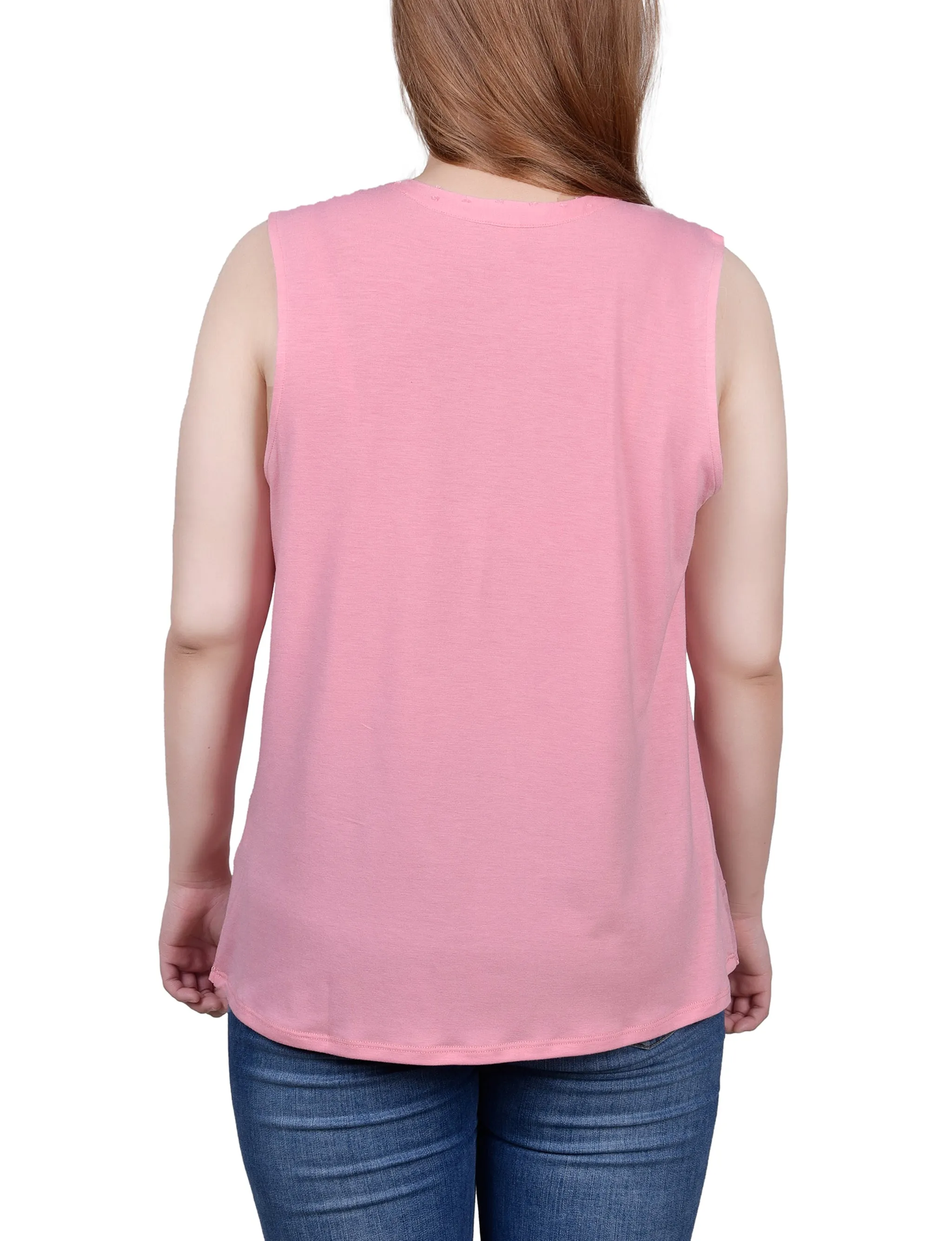 Petite Sleeveless Swiss Dot Blouse