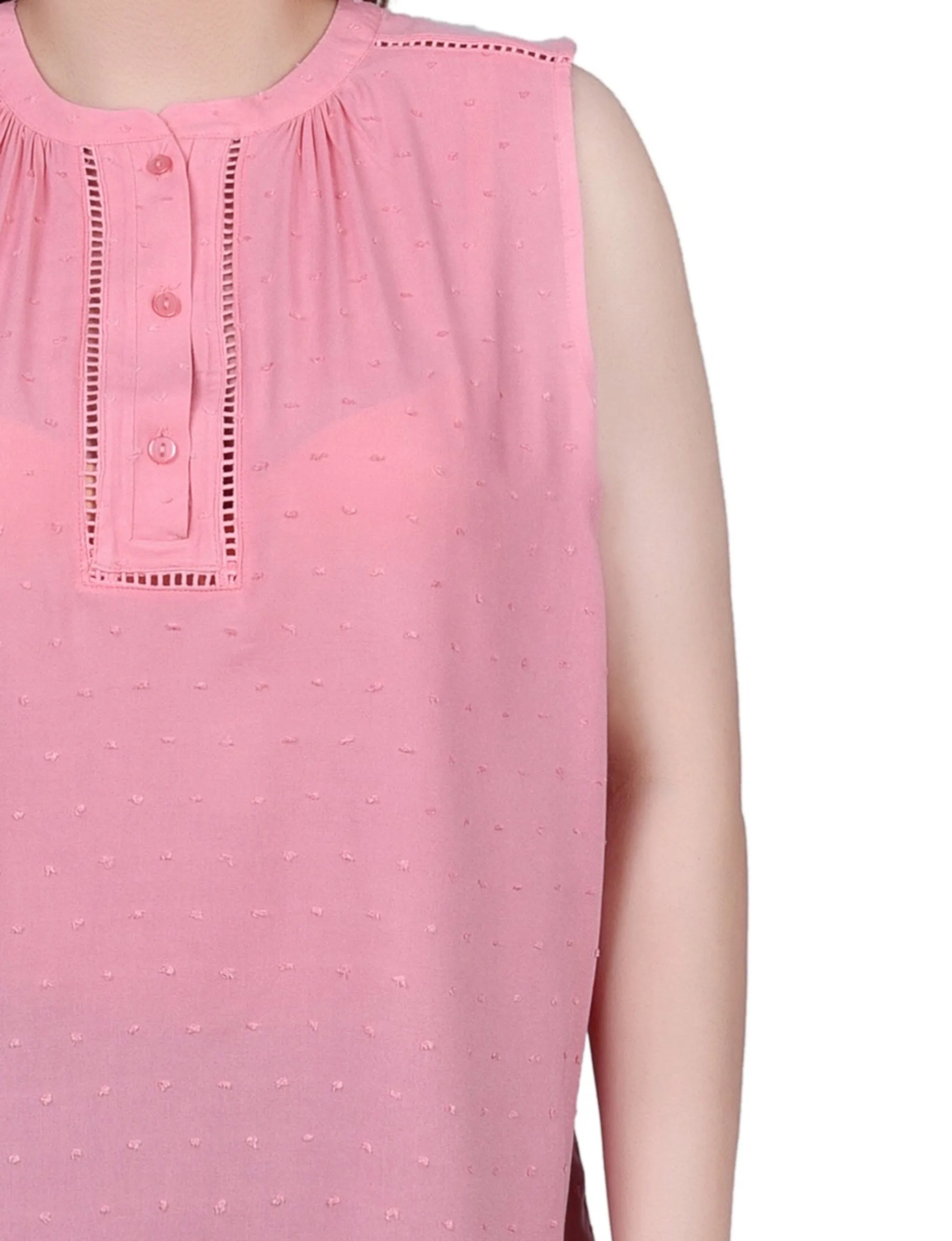 Petite Sleeveless Swiss Dot Blouse
