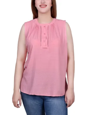 Petite Sleeveless Swiss Dot Blouse