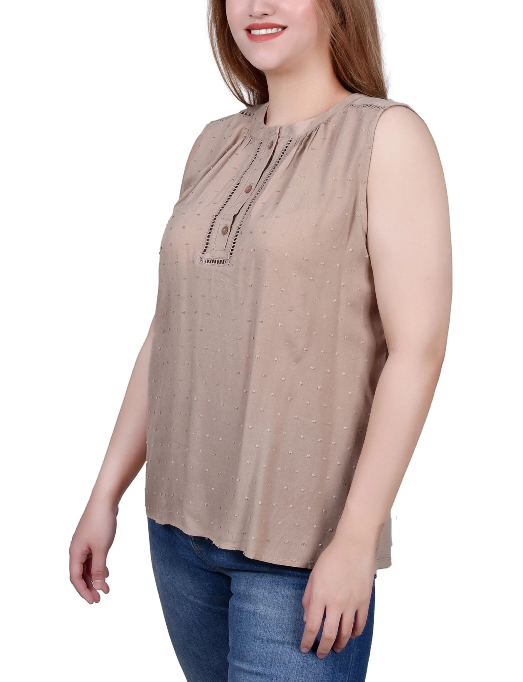 Petite Sleeveless Swiss Dot Blouse