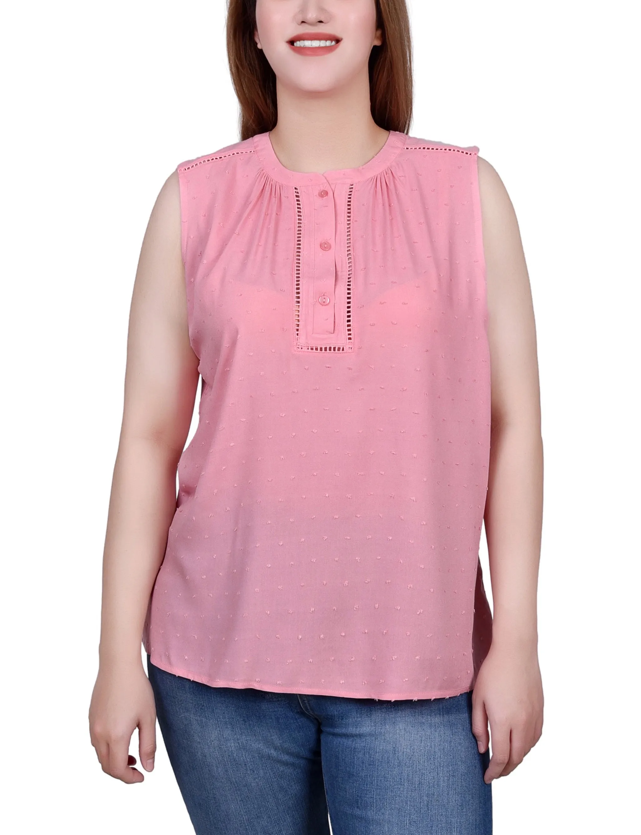 Petite Sleeveless Swiss Dot Blouse