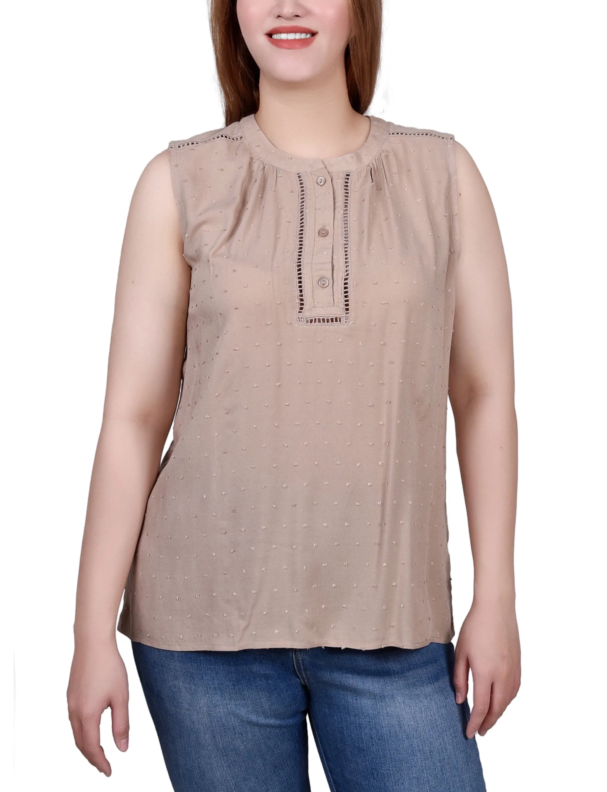 Petite Sleeveless Swiss Dot Blouse