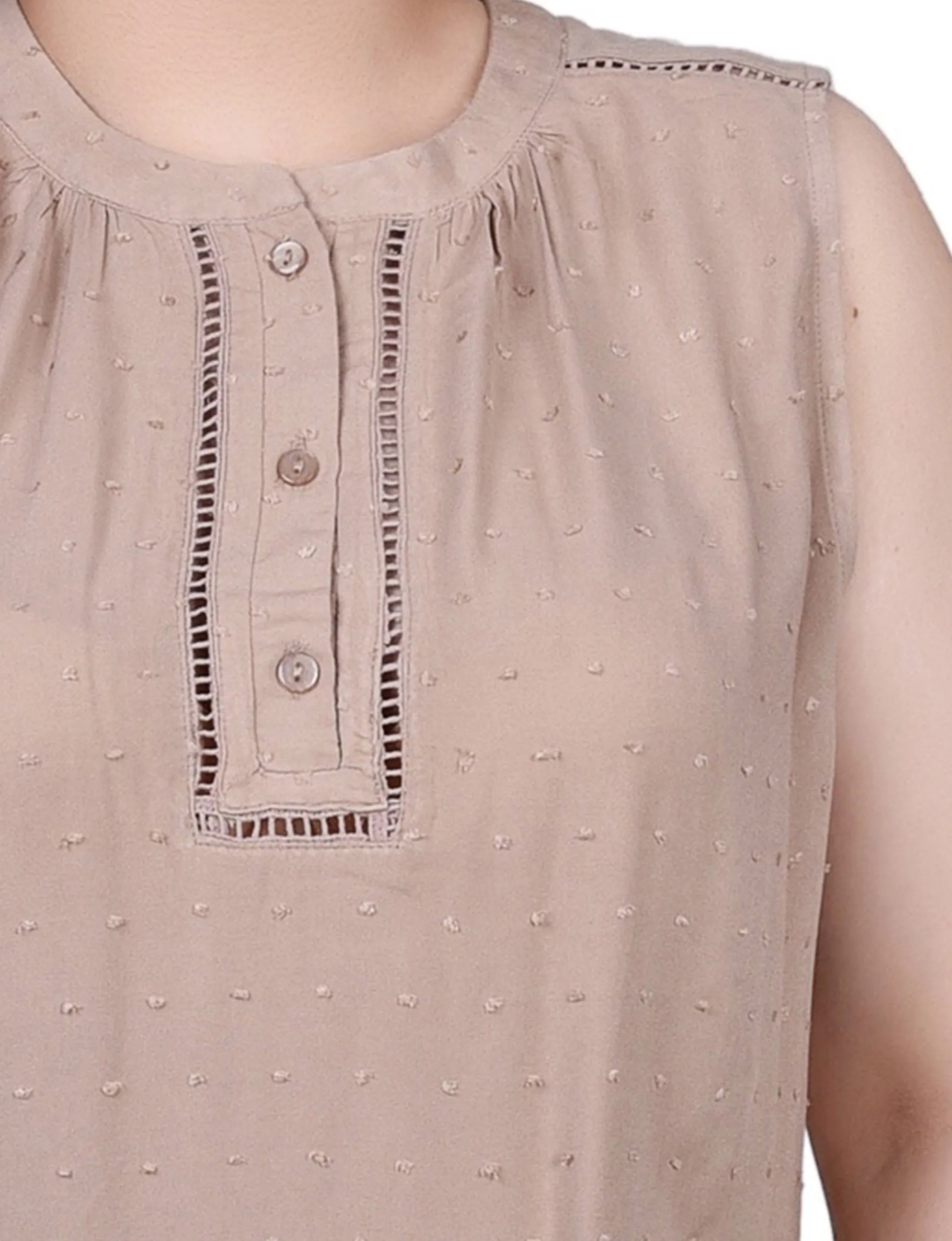 Petite Sleeveless Swiss Dot Blouse