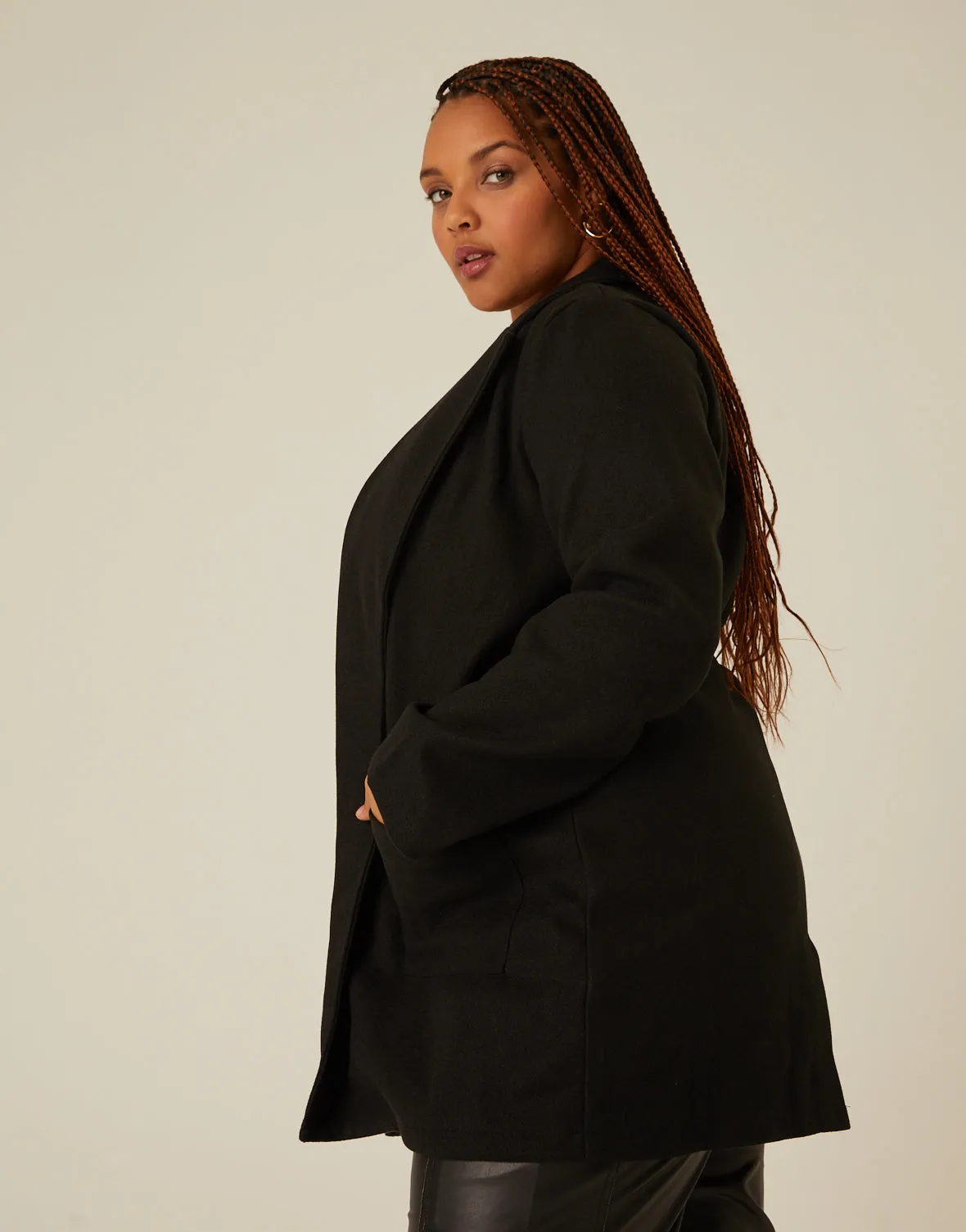 Plus Size Open Front Coat