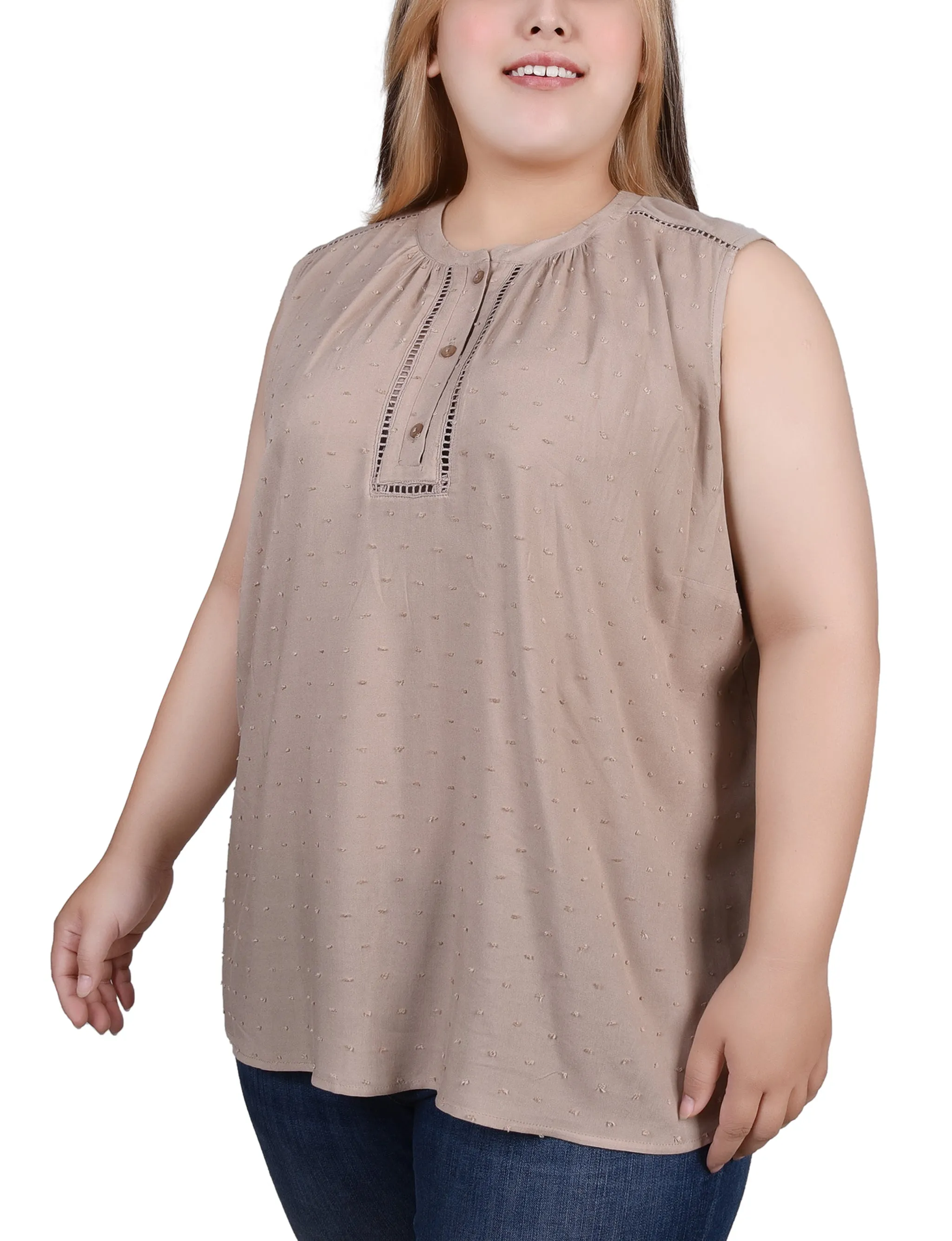 Plus Size Sleeveless Swiss Dot Blouse