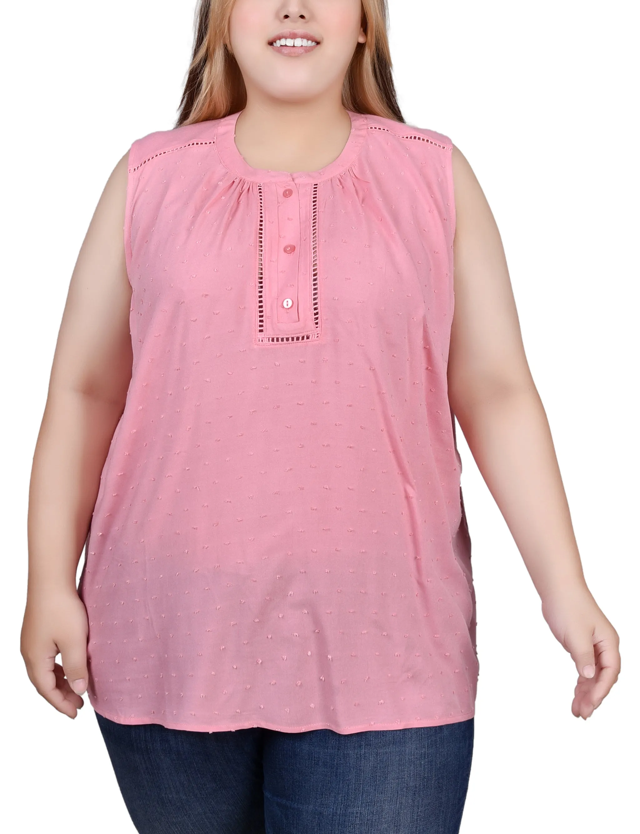Plus Size Sleeveless Swiss Dot Blouse