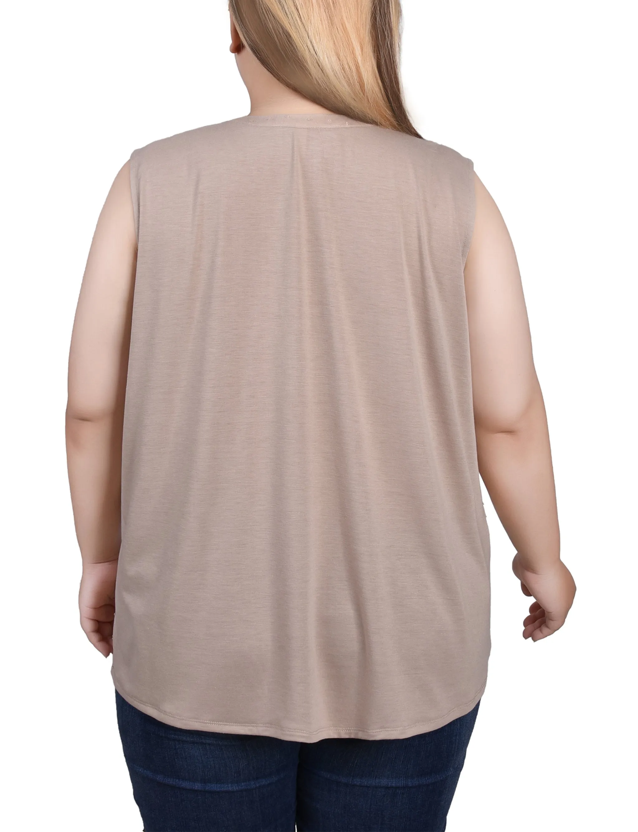 Plus Size Sleeveless Swiss Dot Blouse