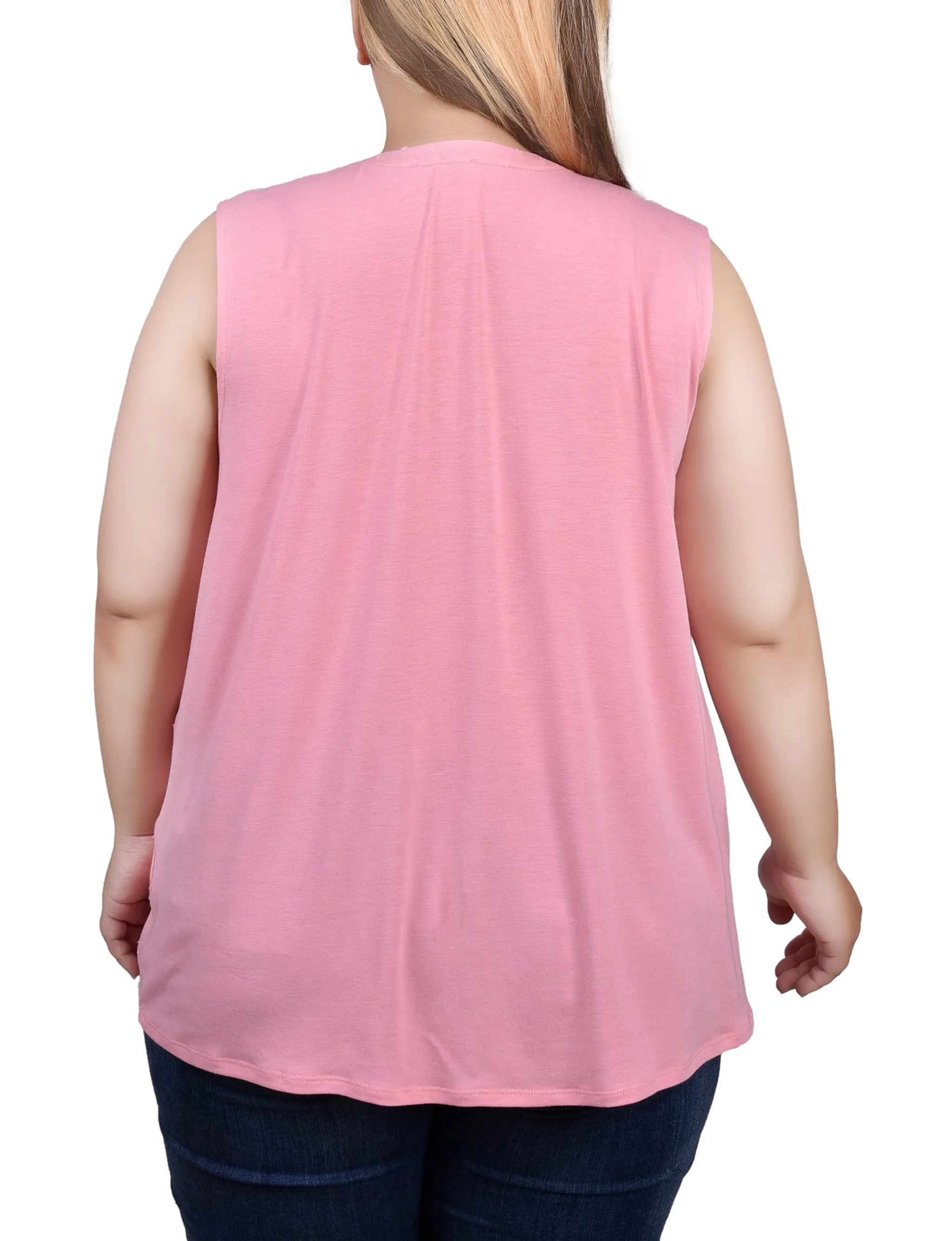 Plus Size Sleeveless Swiss Dot Blouse