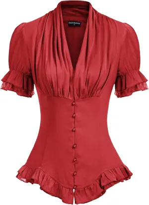 Scarlet Darkness Womens Work Tops Dressy Casual 2025 Elegant Short Puff Sleeve Victorian Peasant Blouses