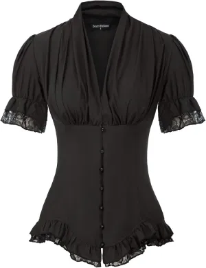 Scarlet Darkness Womens Work Tops Dressy Casual 2025 Elegant Short Puff Sleeve Victorian Peasant Blouses