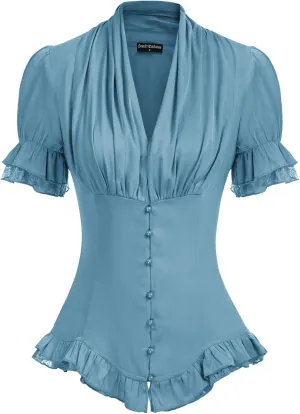 Scarlet Darkness Womens Work Tops Dressy Casual 2025 Elegant Short Puff Sleeve Victorian Peasant Blouses