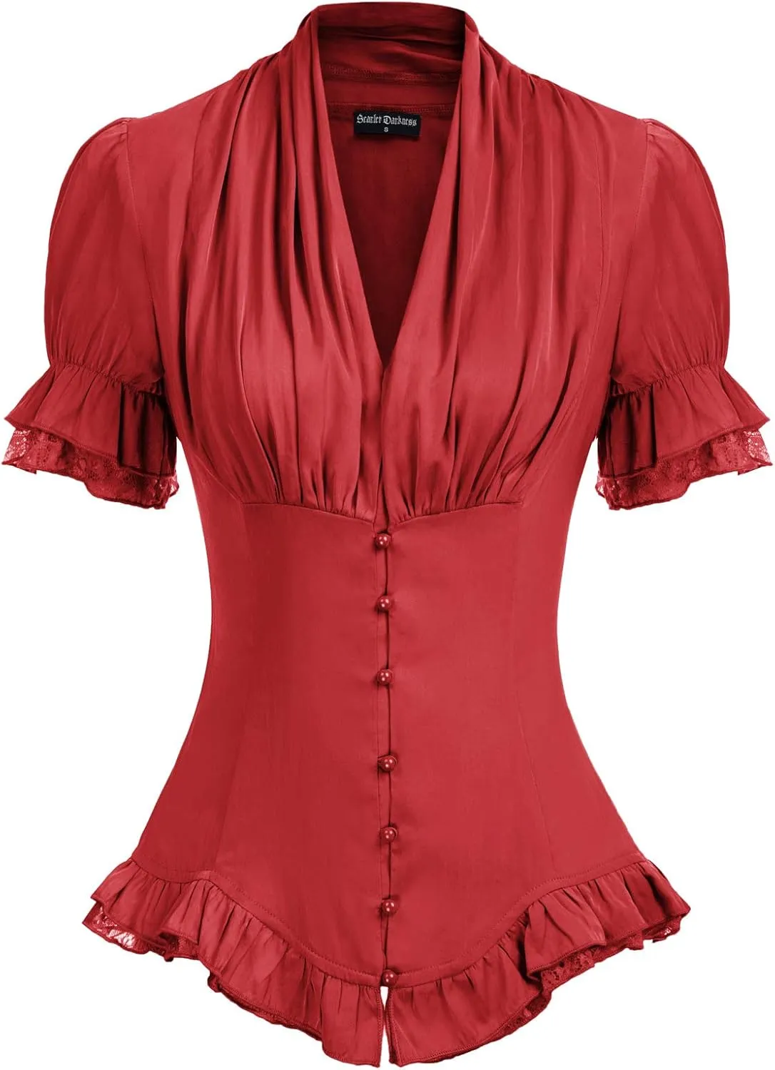 Scarlet Darkness Womens Work Tops Dressy Casual 2025 Elegant Short Puff Sleeve Victorian Peasant Blouses